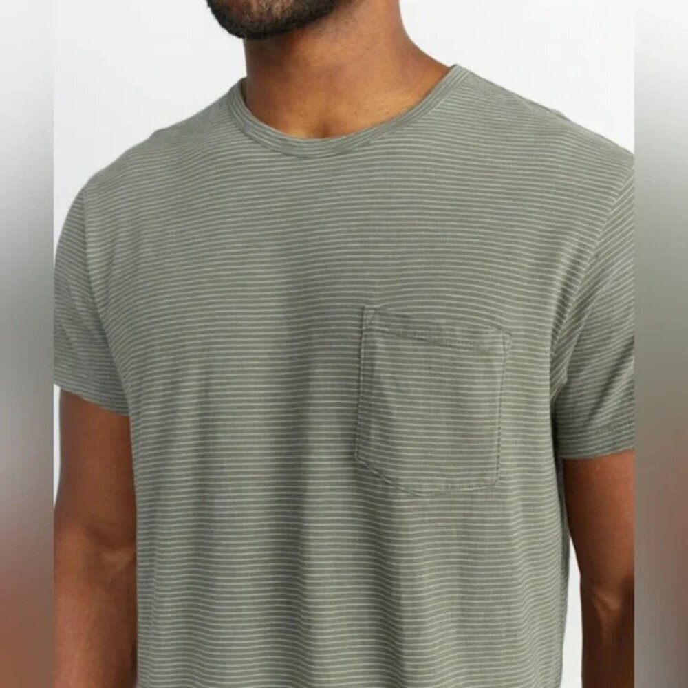 Marine Layer Mens Green Striped Pocket Short Sleeve T shirt size XXL 100% Cotton